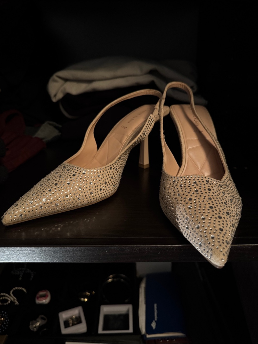 Anne Klein Nude Rhinestone Slingback Heels